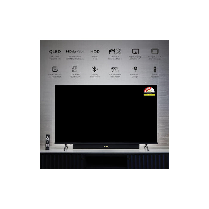 VU 43VIBE-DV 3 Years Warranty 43 Inch 4K QLED Google TV with Dolby Vision & Atmos, 88W Soundbar, HDMI 2.1, MEMC, Game Mode & Bezel-Less Design