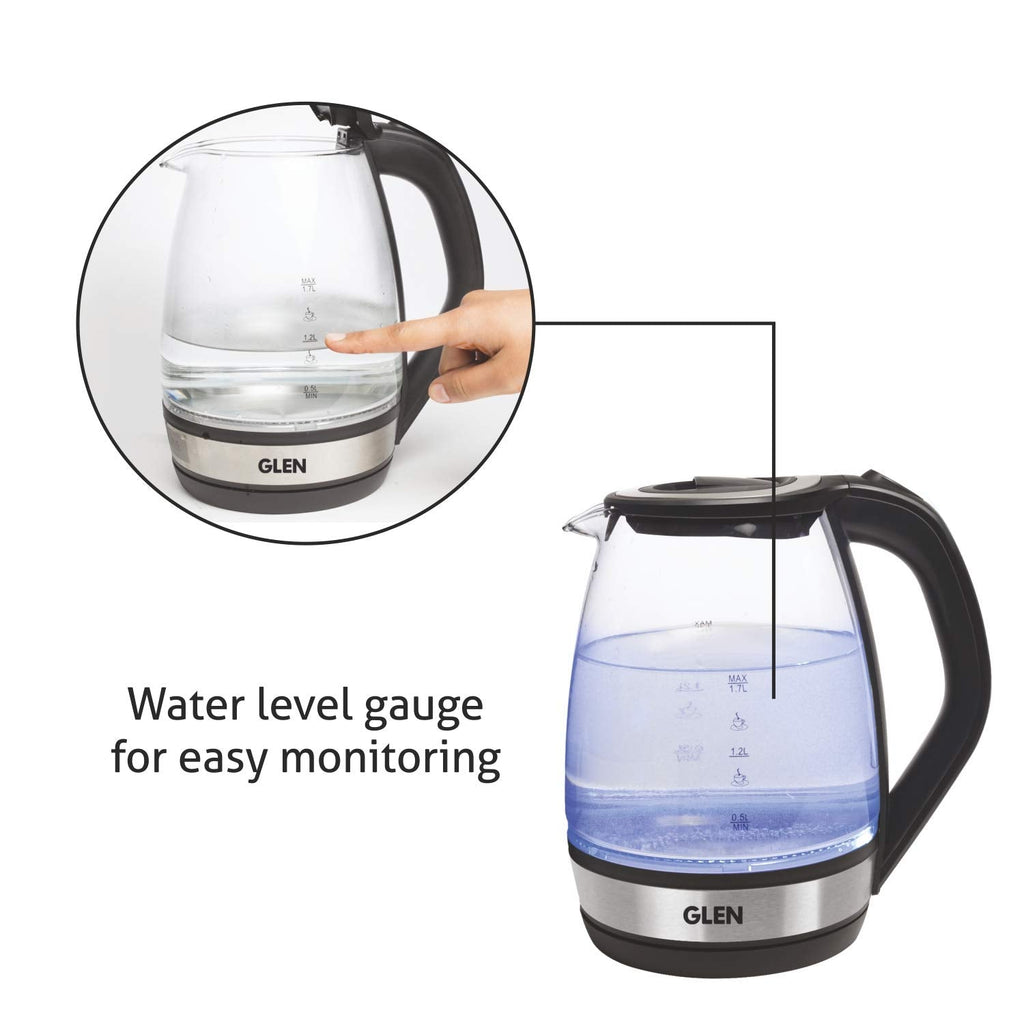 Glen Electric Glass Kettle 9012 | 1.8L Transparent Glass | 2000W Fast Boil | Blue LED Light | Suraj Electronics Delhi NCR