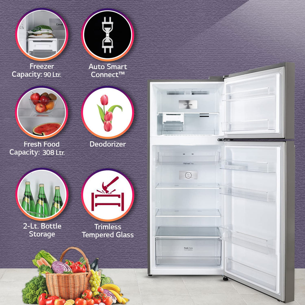 LG GL-S422SPZY 398 L 2 Star Frost-Free Smart Inverter Double Door Refrigerator ( Shiny Steel, Convertible with Express Freezing)