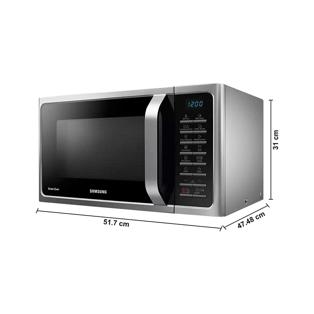 Samsung MC28A5025VS/TL 28L Convection Microwave Oven with Slim Fry, Crusty Plate & Ceramic Enamel Cavity – Silver