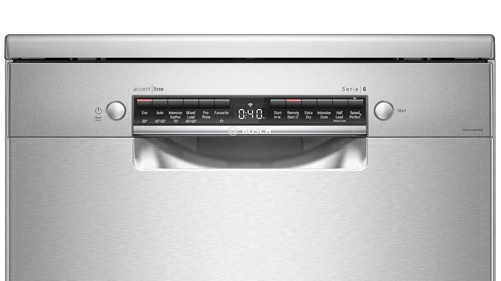 Bosch SMS6HVI01I 14 Place Settings Freestanding Dishwasher (Fingerprint-Free Steel) | Home Connect IoT | Intensive Kadhai Wash | EcoSilence Drive | ExtraDry