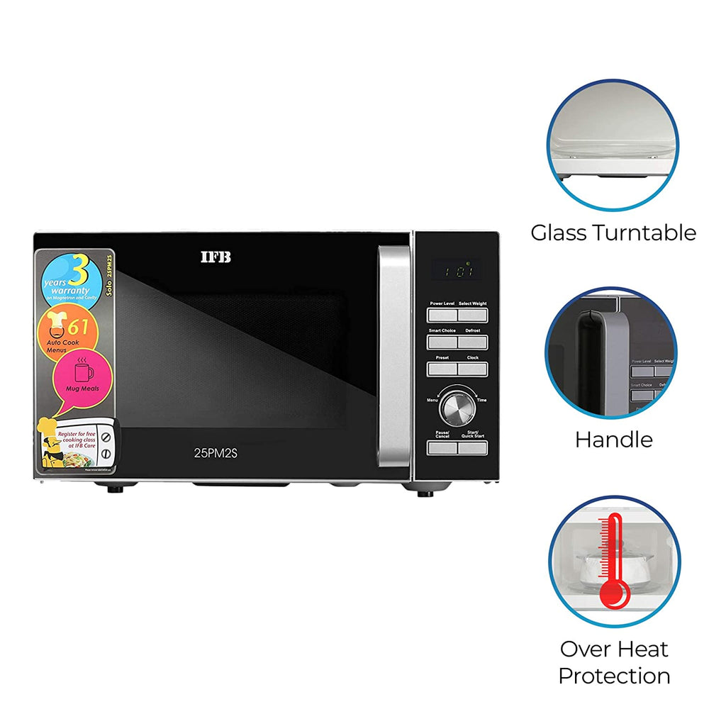 IFB 25PM2S 25L Solo Microwave Oven | 61 Auto Cook Menus | Steam Clean | Disinfect | Silver