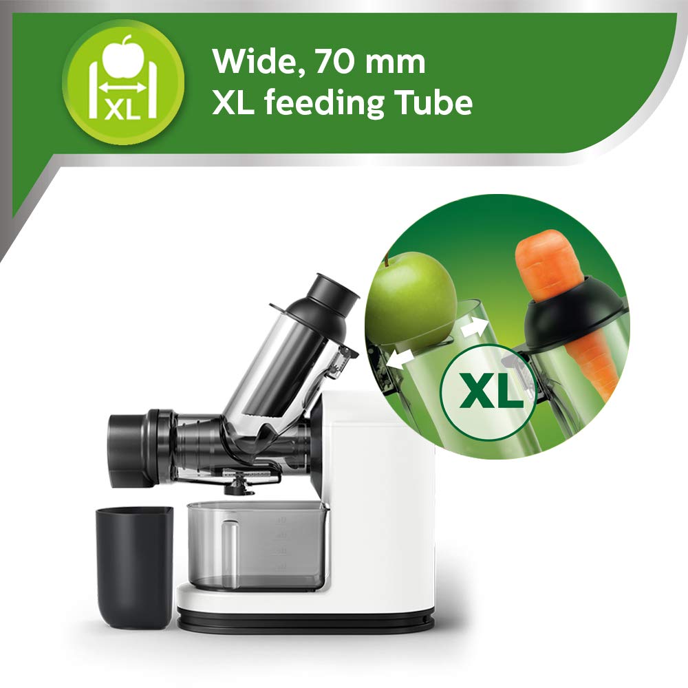 Philips HR1887/81 XL Viva Collection Masticating Juicer | Cold Press Slow Juicer | 70mm Wide Feeding Tube | QuickClean | 150W | 2-Year Warranty