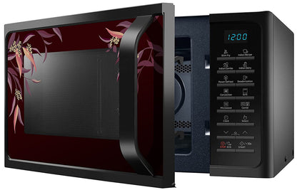 Samsung MC28H5025VR/TL 28 L Convection Microwave Oven with SlimFry ( Black Delight Red Pattern)