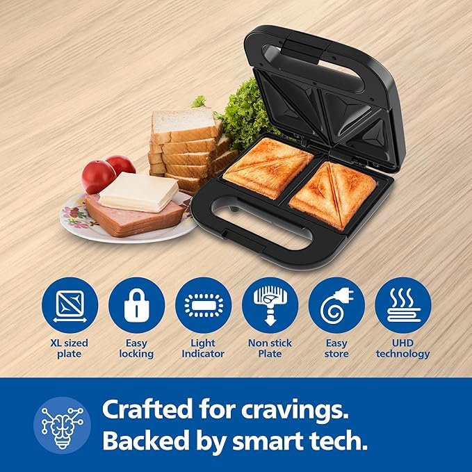 Philips HD1000/00 XL Sandwich Maker 800 W | Non-Stick Plates | Suraj Electronics