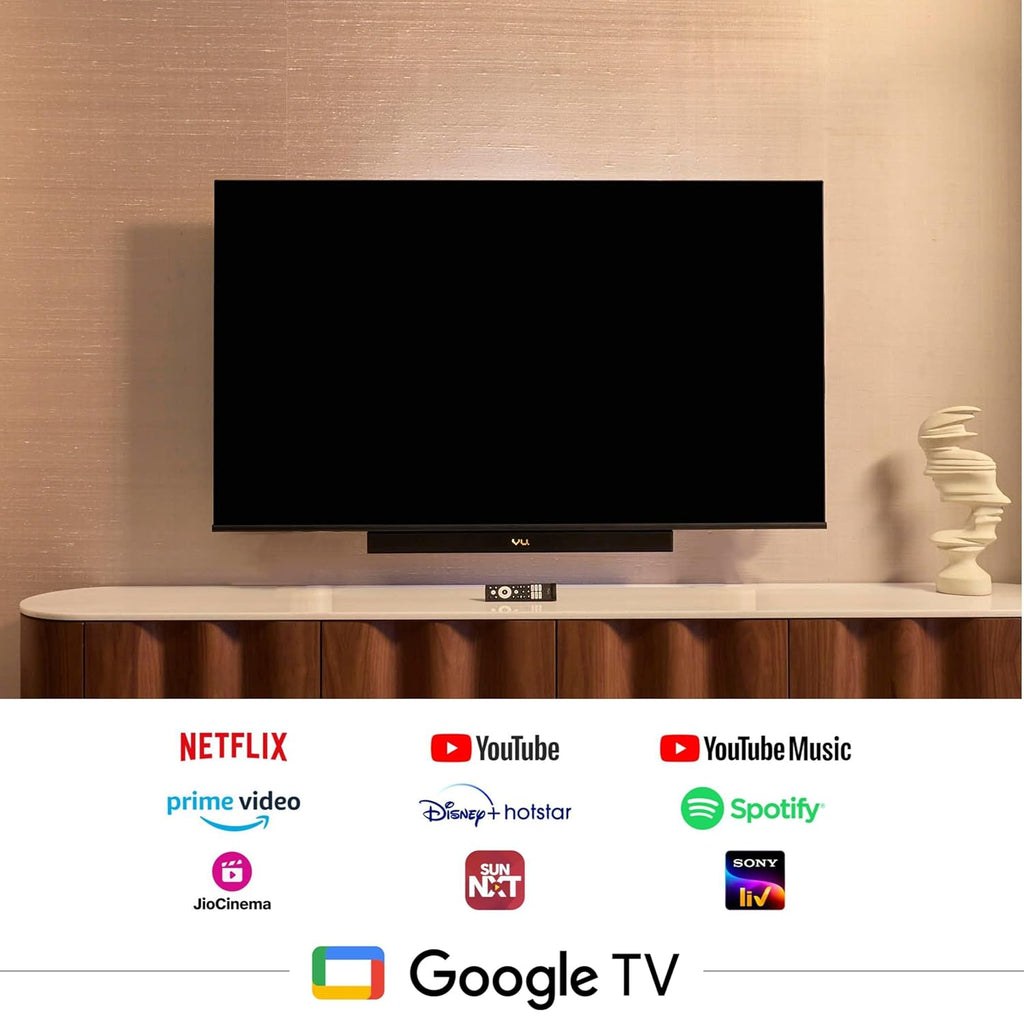 VU 55VIBE-DV – 3 Year Warranty 55 Inch 4K QLED Google TV (2025 Model) with Dolby Vision & Atmos, 88W Soundbar, HDMI 2.1, MEMC, AI Processor & Bezel-Less Design