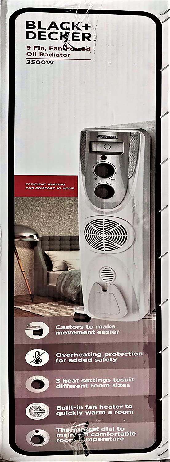 Black & Decker BXRA0902IN 9-Fin 2500W Oil Filled Radiator Room Heater with Fan, Thermostat, Overheat Protection & 3 Heat Settings | Portable Heater for Home | 2-Year Warranty