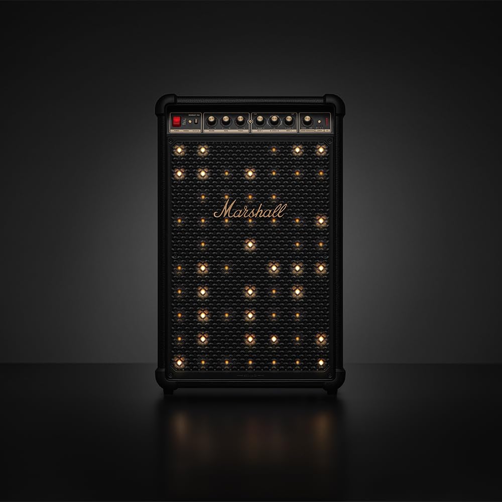 Marshall Bromley 750 Portable Wireless Party Speaker - Loud Stereo Sound with Bass and Treble Controls | Bluetooth, 3.5 mm Aux, RCA, Microphone, Instrument Inputs | LED Lights - Black and Brass