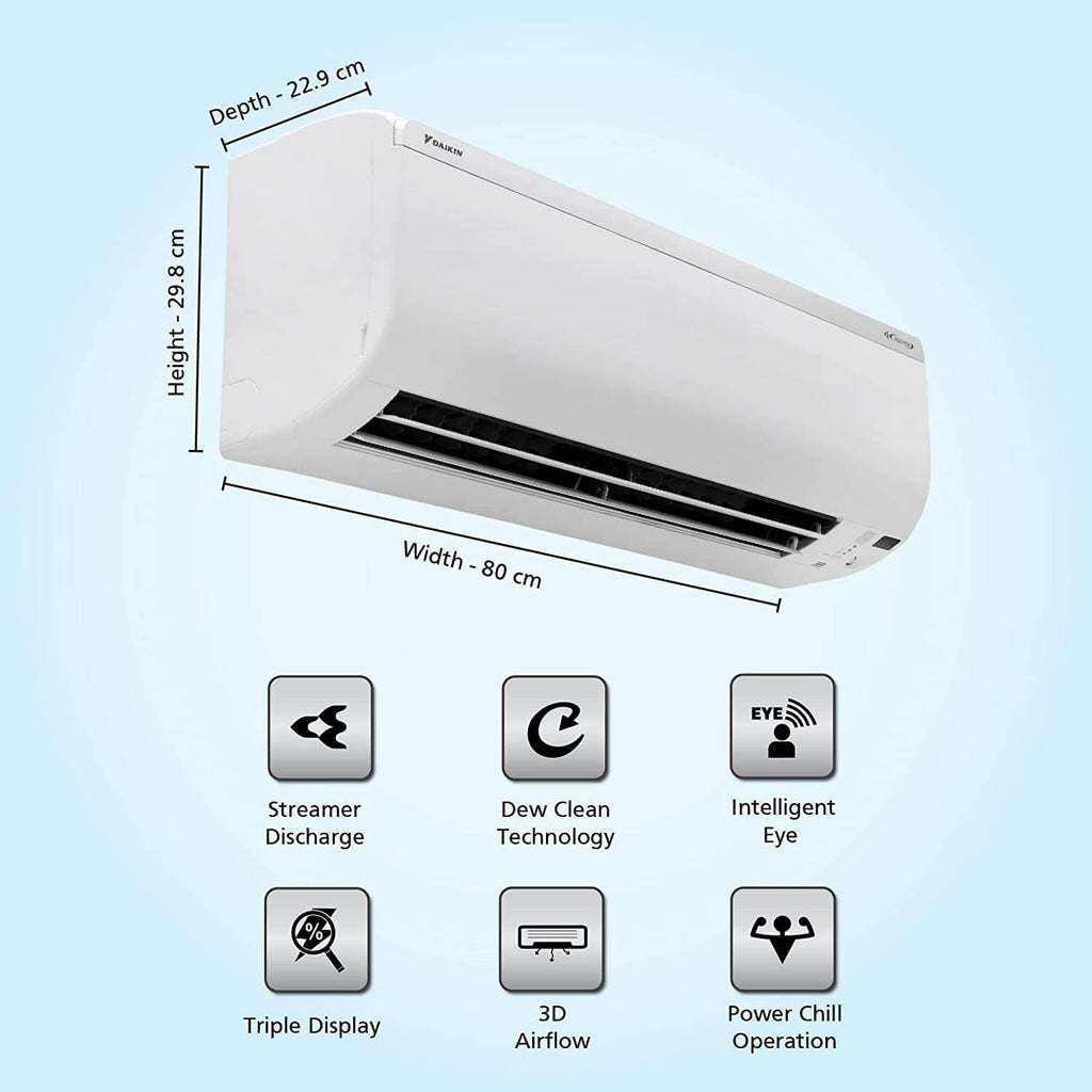 Daikin FTKM35UV16 1.0 Ton 5 Star Inverter Split AC – Coanda Airflow, Dew Clean, Copper Condenser, R32 Refrigerant, Ultra-Quiet Operation