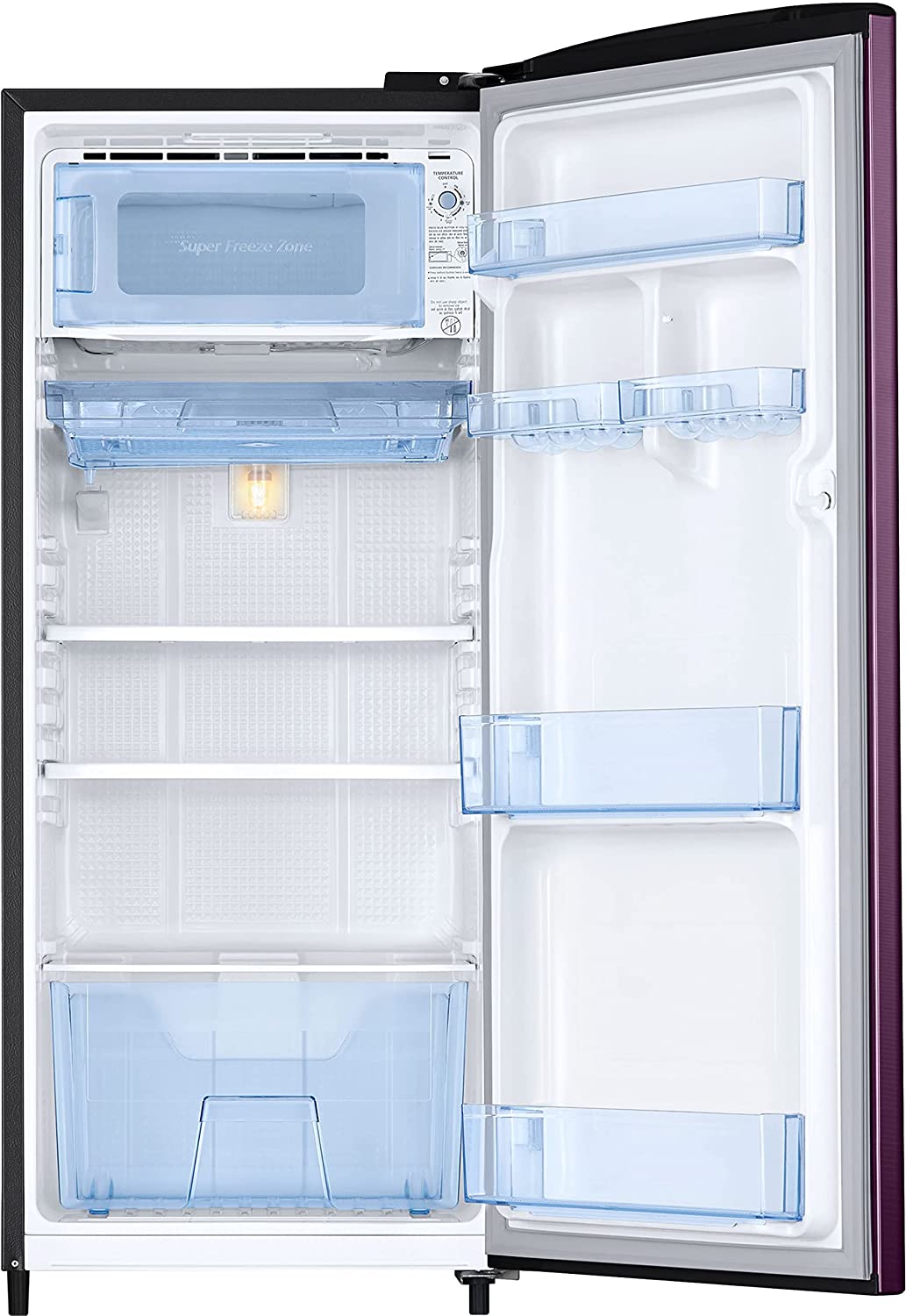 Samsung RR20C2723CR/NL 184L 3 Star Single Door Refrigerator | Direct Cool | Digital Inverter Compressor | Camellia Purple | Base Drawer | Toughened Glass Shelves | 20-Year Warranty | Made in India