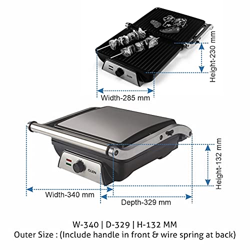 Glen SA3031 2000W Contact Grill with 180° Opening, Non-Stick Plates & Oil Collector Tray – Healthy Indoor Grilling | Suraj Electronics