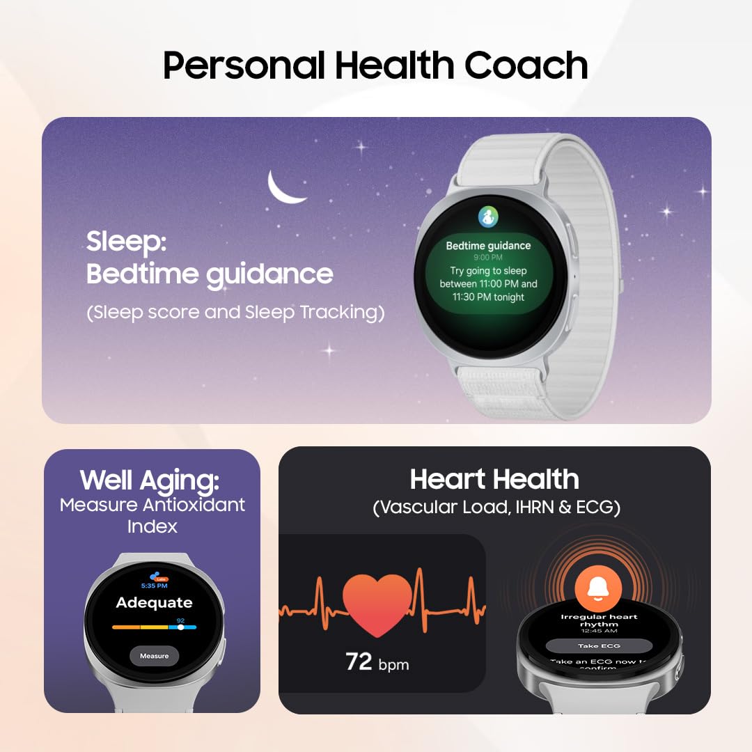 Samsung Galaxy Watch8 (44mm, LTE, Silver) with 3nm Processor | Dual GPS | Sapphire Glass & Armor Aluminum | 5ATM & IP68 | BP, ECG, IHRN & Vascular Load Monitoring | Anti-oxidant Index