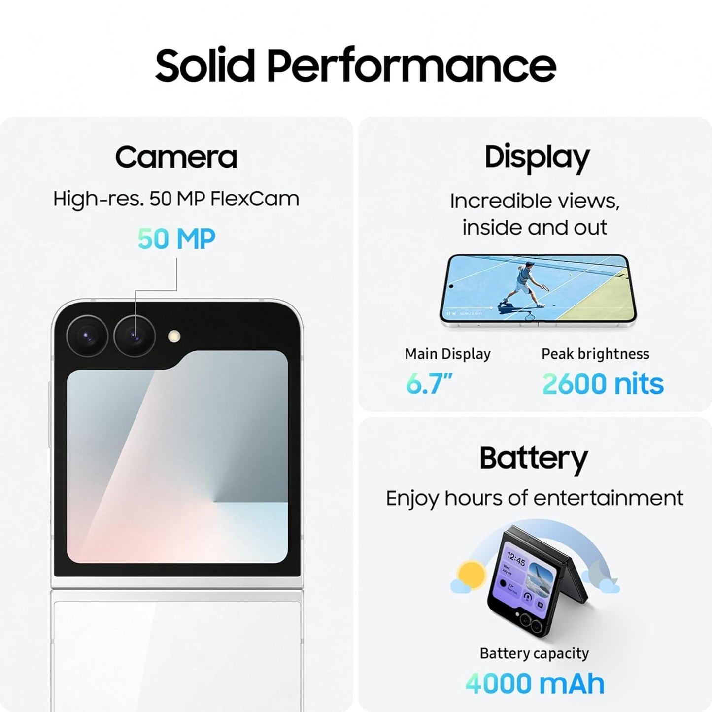 Samsung Galaxy Z Flip7 FE 5G Smartphone with Galaxy AI (Black, 8GB RAM, 256GB Storage), Ultra Sleek Compact Design, 50MP High-Resolution FlexCam, Long-Lasting 4000 mAh Battery, All-New One UI 8