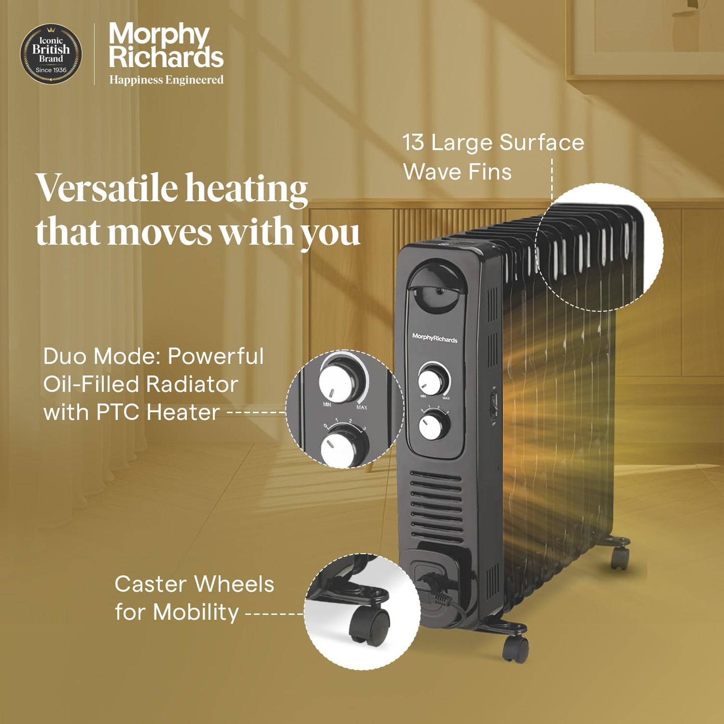 Morphy Richards 13F Heat Wave Oil-Filled Room Heater (2900W) | 13 Fin | PTC Ceramic Fan | Overheat Protection | Suraj Electronics Delhi NCR