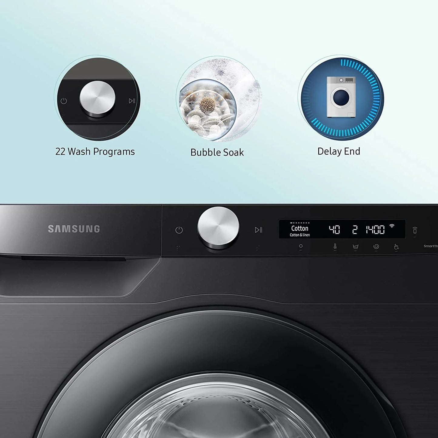 Samsung 12 Kg 5 Star Wi-Fi Inverter Fully-Automatic Front Loading Washing Machine (WW12T504DAB/TL, Black Caviar, In-Built Heater)