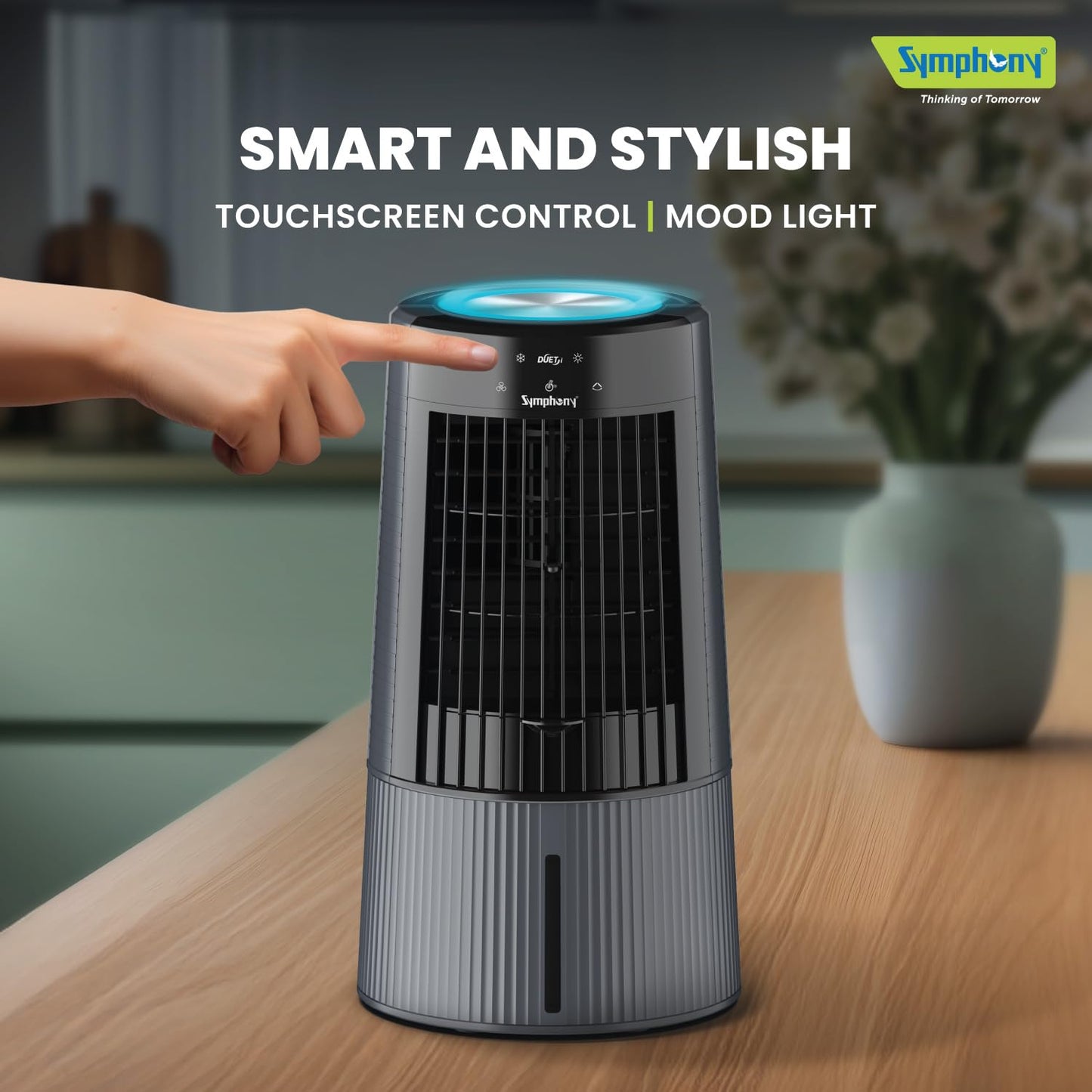 Symphony Duet-i Personal Kitchen Cooling Fan For Home and Office Tabletop with Honeycomb Pad | Kitchen Fans for Home Cooking | Mini Portable Fan | Low Power Consumption (6L, Grey)
