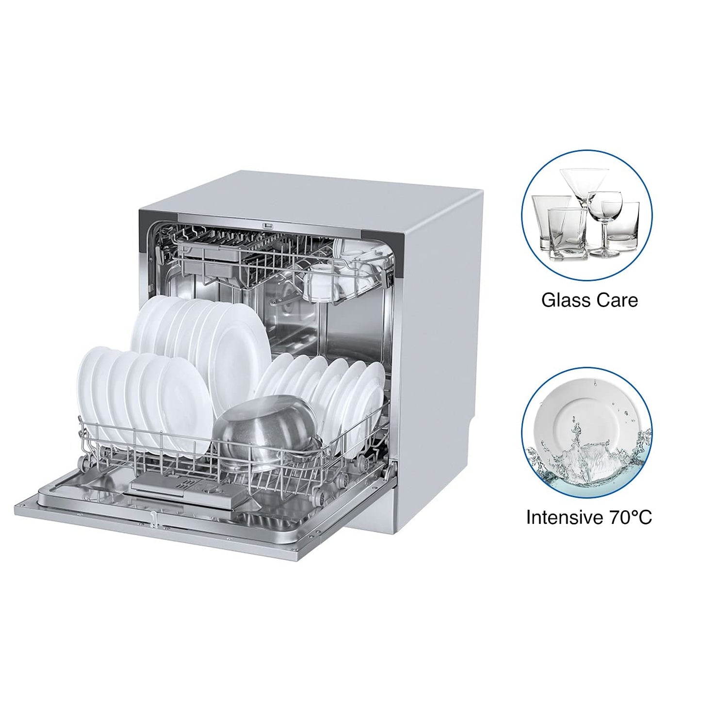 Voltas Beko DT8S 8 Place Settings Table Top Dishwasher (Silver) | Inbuilt Heater | 6 Wash Programs | Suraj Electronics Delhi NCR