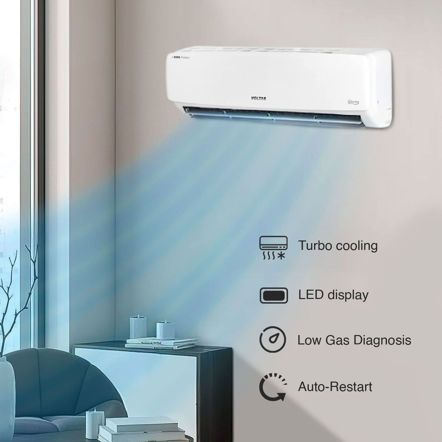 Voltas 123 Vectra Elegant 1 Ton 3 Star Fixed Speed Split AC | Copper Condenser | Turbo Cooling | R32 | Suraj Electronics Delhi NCR