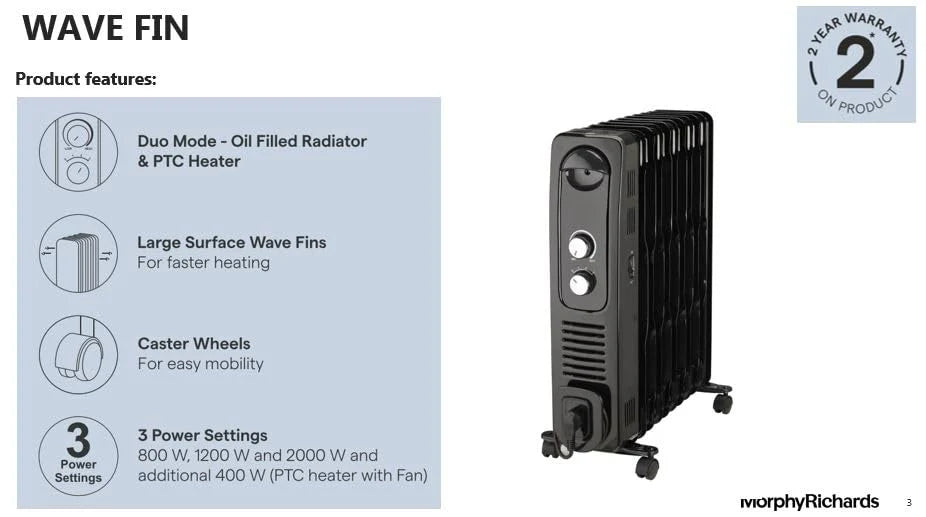 Morphy Richards 11F  Fin Heat wave Ofr Room Heater For Home|2500W Convection Oil Filled Room Heater