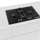 Bosch PNI7B6G20I 75 cm Built-in Gas Hob – 4 Burner, Full Brass 3D Ring Burners, Auto Ignition, Tempered Glass, Cast Iron Pan Supports, Black