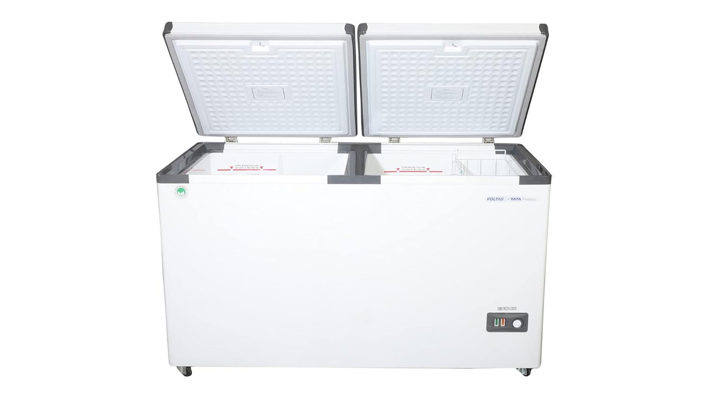 Voltas CB HT 400 DD 400 Litre 2-Door Combo Cooler Cum Freezer | Castor Wheels | White