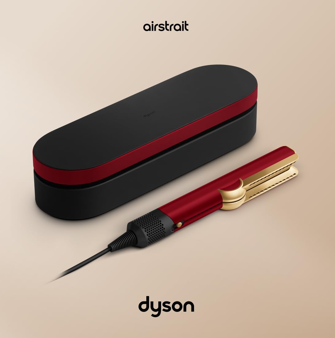 Dyson Airstrait Hair Straightener Red Velvet & Gold | Wet-to-Dry Styling, No Heat Damage, Intelligent Airflow, LCD Display