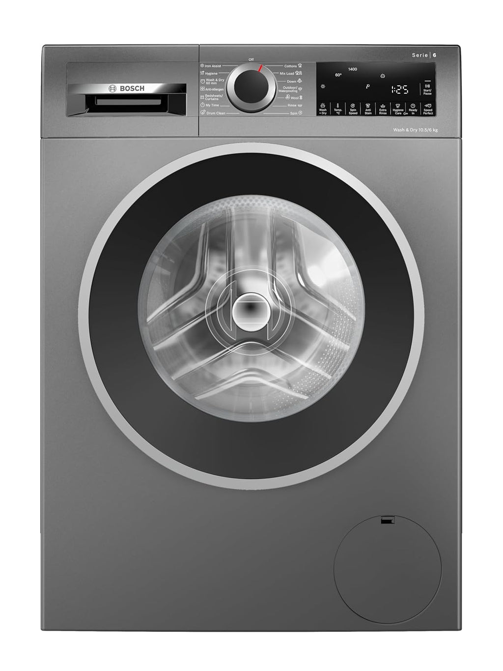 Bosch WNA2E4UCIN 10.5 Kg / 6 Kg Inverter Fully Automatic Front Load Washer Dryer (1400 RPM, 5 Star, Wash & Dry 60, EcoSilence Drive, LED Display, Cast Iron Grey)