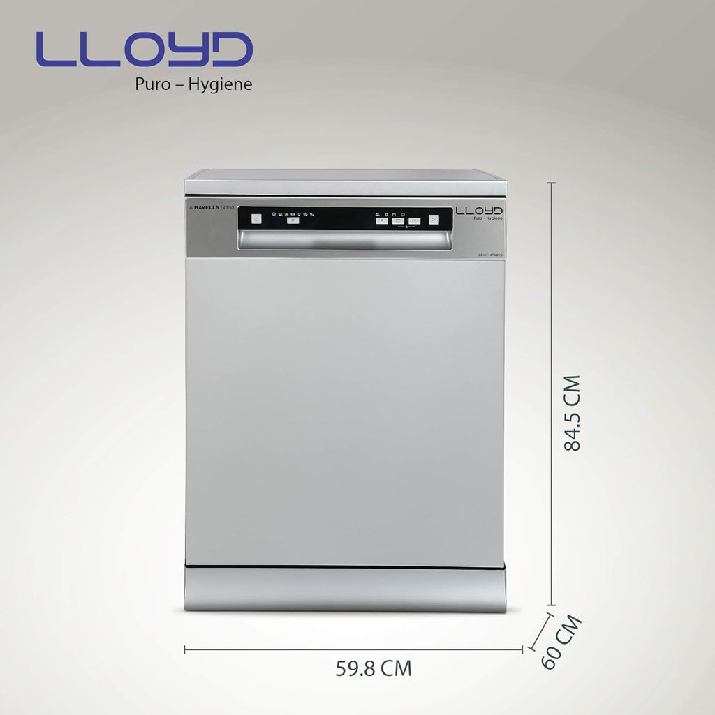 Lloyd LDWF14PSB1IC Puro Hygiene Dishwasher (14 Place Settings, 70°C Hot Wash, Infinity Cutlery Drawer, Silver)