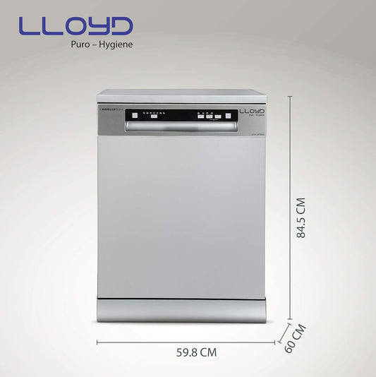 Lloyd LDWF14PSB1IC Puro Hygiene Dishwasher (14 Place Settings, 70°C Hot Wash, Infinity Cutlery Drawer, Silver)