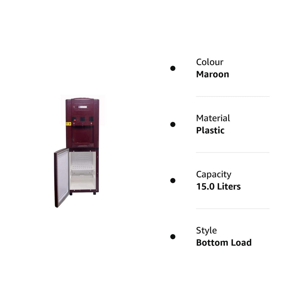 Blue Star BWD3FMRGA-M Water Dispenser with Refrigerator | 3-Tap Hot, Cold & Normal Water | 15L Cooling Cabinet | Maroon | Made in India