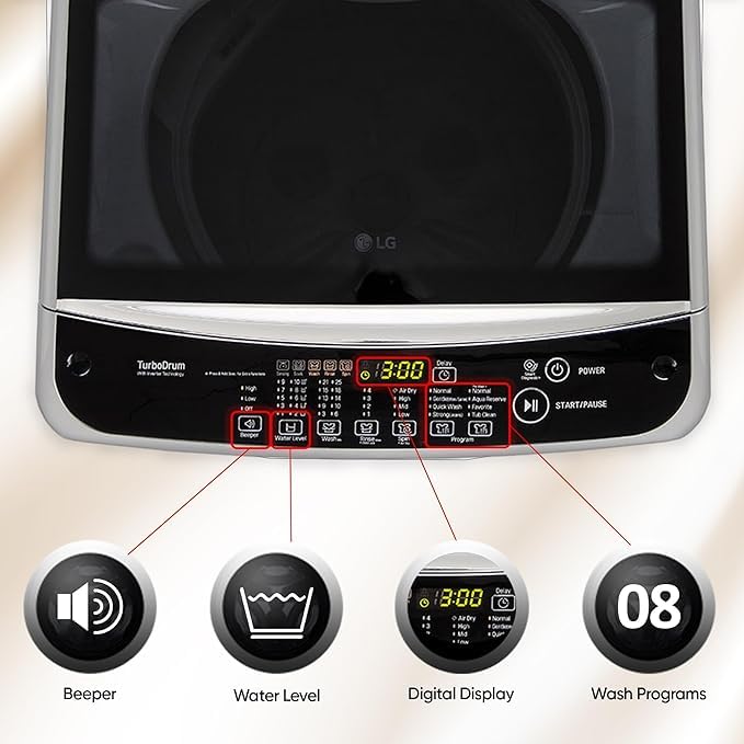 LG T80SPSF1Z 8 Kg 5 Star Smart Inverter TurboDrum Fully Automatic Top Loading Washing Machine ( Punch + 3, Middle Free Silver)