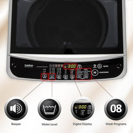 LG T80SPSF1Z 8 Kg 5 Star Smart Inverter TurboDrum Fully Automatic Top Loading Washing Machine ( Punch + 3, Middle Free Silver)