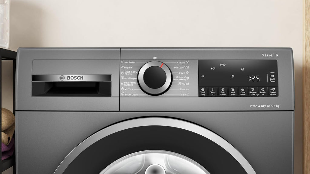 Bosch WNA2E4UCIN 10.5 Kg / 6 Kg Inverter Fully Automatic Front Load Washer Dryer (1400 RPM, 5 Star, Wash & Dry 60, EcoSilence Drive, LED Display, Cast Iron Grey)