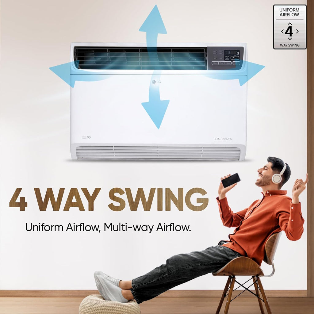 LG 1.5 Ton 3 Star DUAL Inverter Window AC (UW-Q18WUXA) - 4-in-1 Convertible Cooling, Copper, 4 Way Air Swing