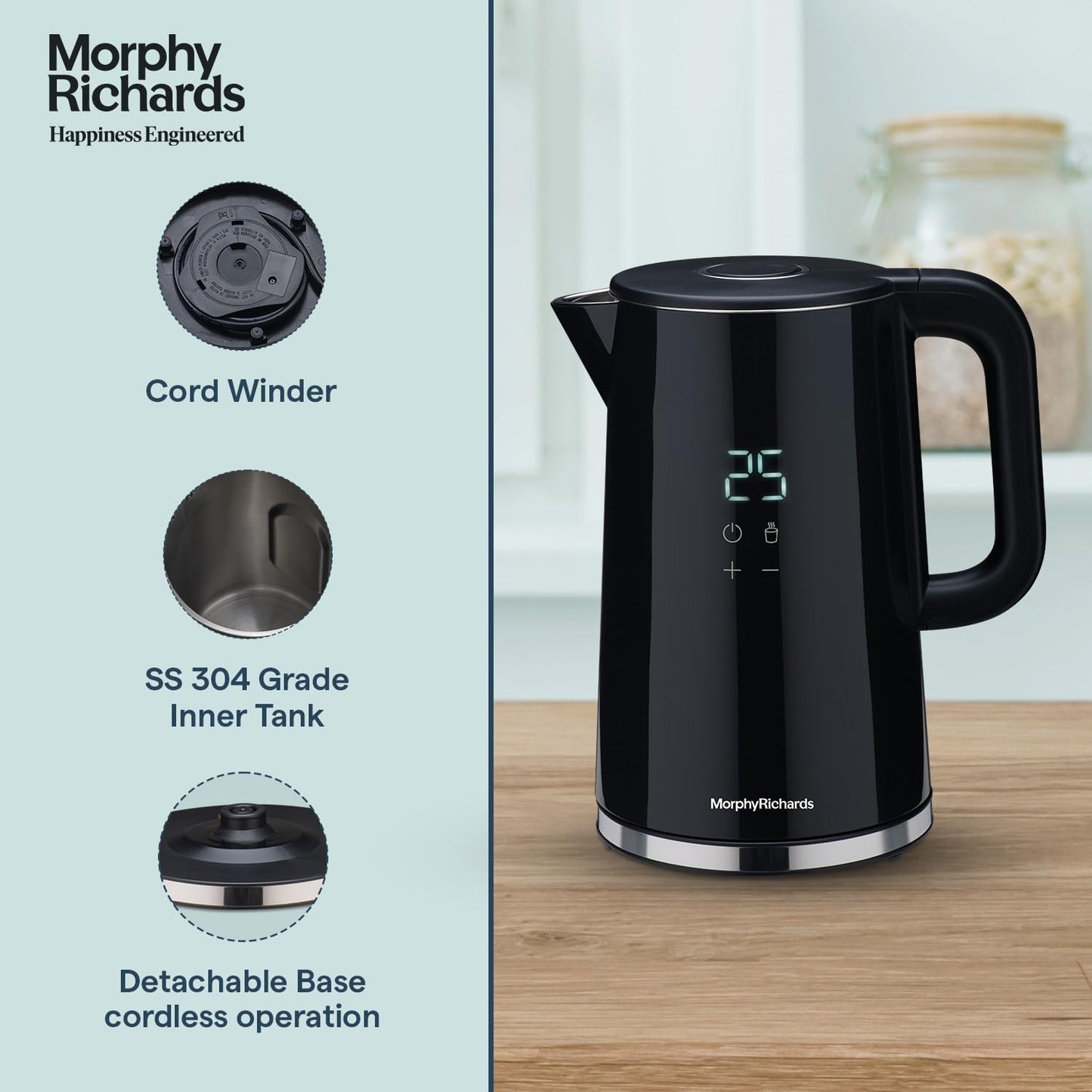 Morphy Richards Windsor Series 1.7 Litre Digital Electric Kettle|Digital Display with Touch Controls|Strix Controller: Accurate Temperature Control|Keep warm function|2 Years Product Warranty|Black
