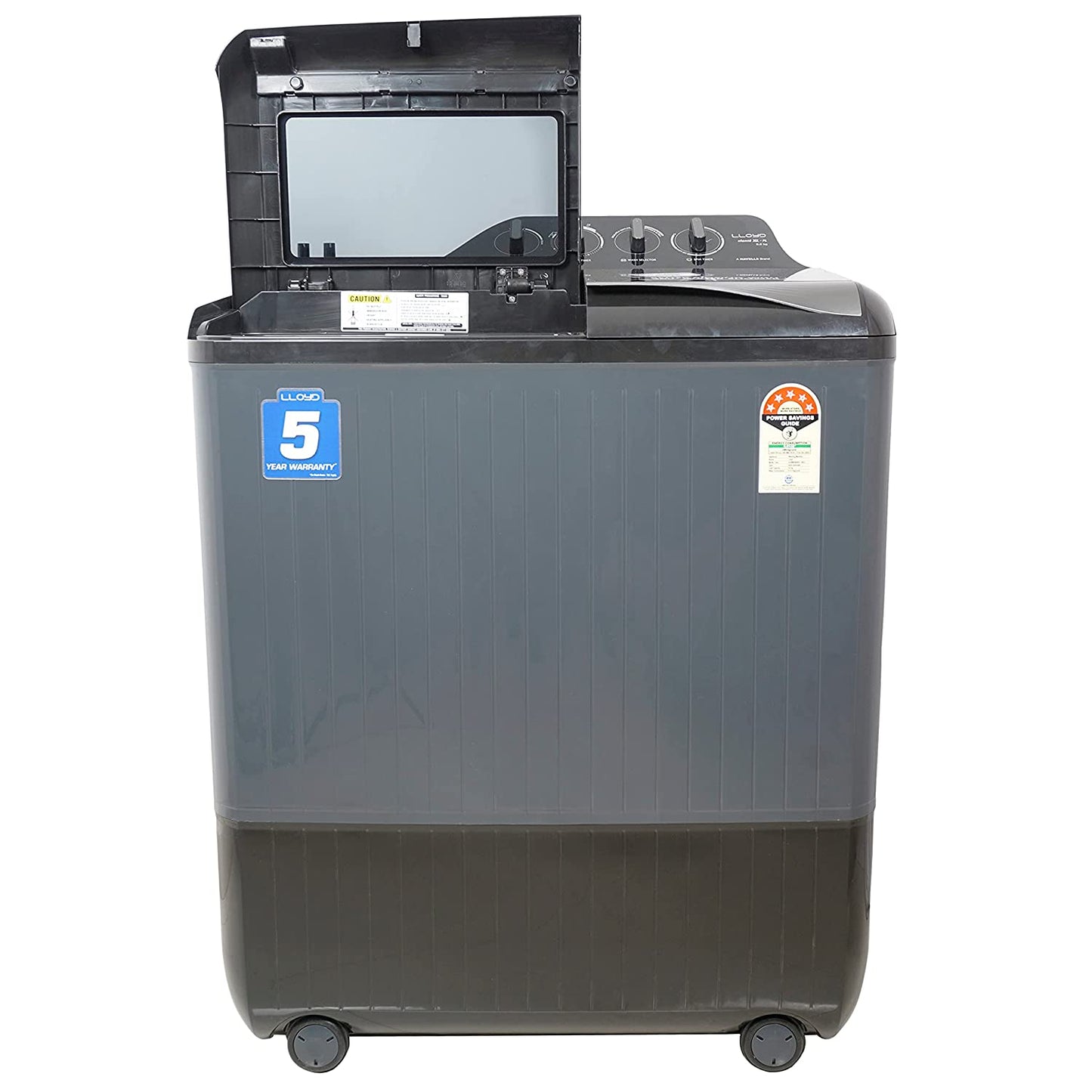 Lloyd GLWMS90HSGEX 9 kg Semi Automatic Top Load Washing Machine (Silver & Grey) | 5 Star Rated Elante XL | Toughened Glass Lids, Dual Magic Filters & Durable Motor | Suraj Electronics Delhi NCR