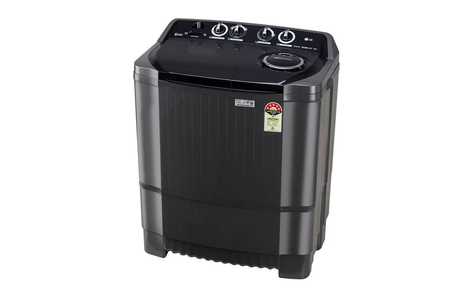 LG P8015SKAZ 8 Kg Semi-Automatic Top Load Washing Machine | 5 Star, Roller Jet Pulsator, Wind Jet Dry, Soak Function – Middle Black