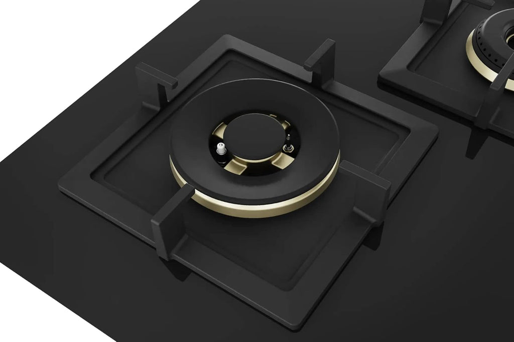 Bosch PNF9B6G20I Built in Gas Hob Black Tempered glass Glass 4 Burner Auto Ignition 90 cm Full Brass 3D Ring Burners with Matt Black Heat Shields & Cast Iron pan supports