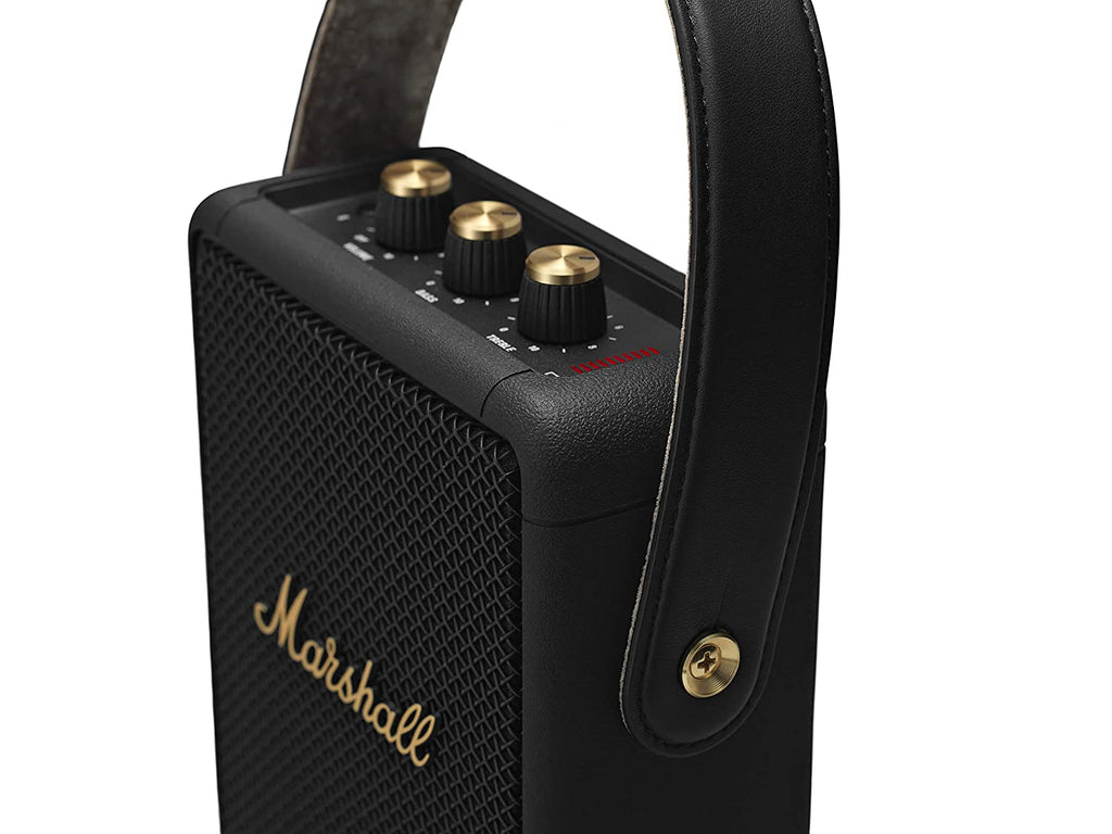 Marshall Stockwell II Bluetooth Portable Speaker – 20+ Hours Playtime, IPX4 Water Resistant, Multi-Directional Sound, Black & Brass