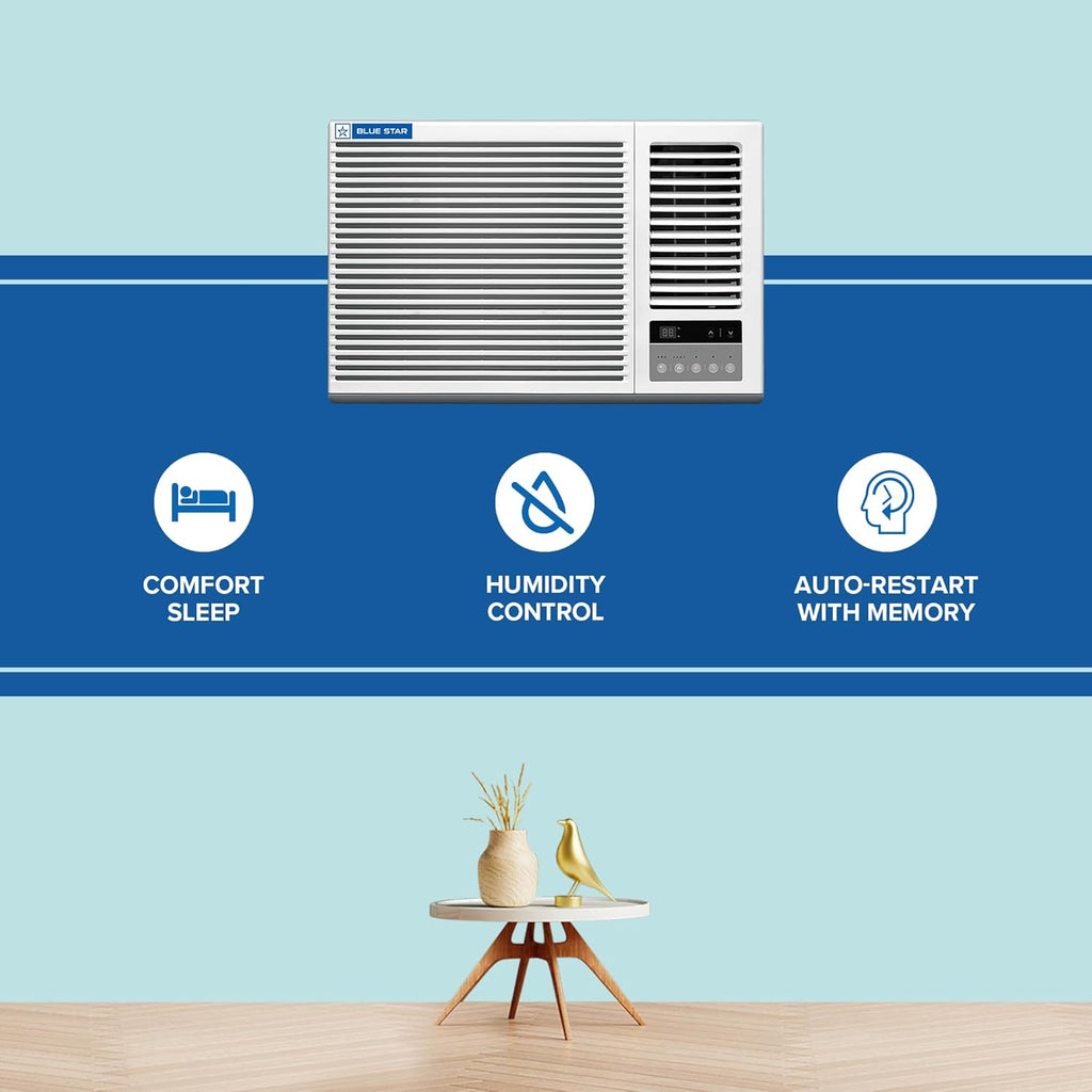 Blue Star WFE318P 1.5 Ton 3 Star Window AC – Copper Condenser, Turbo Cool, Dust Filter, Comfort Sleep, Self Diagnosis (White)