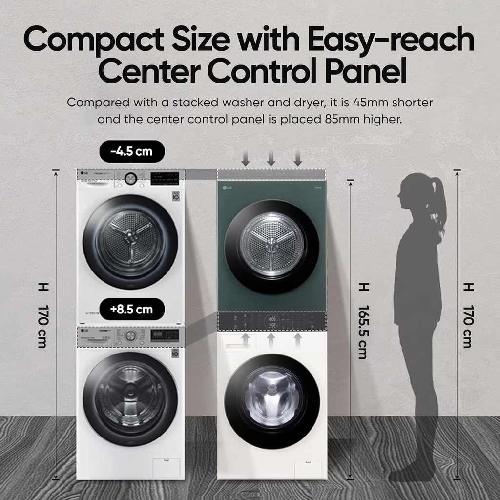 LG FWT1310BG WashTower 13 Kg/10 Kg Washer Dryer Combo | AI Direct Drive, Dual Inverter Heat Pump, Wi-Fi Enabled, Steam+, Central Control Panel | Natural Beige & Green