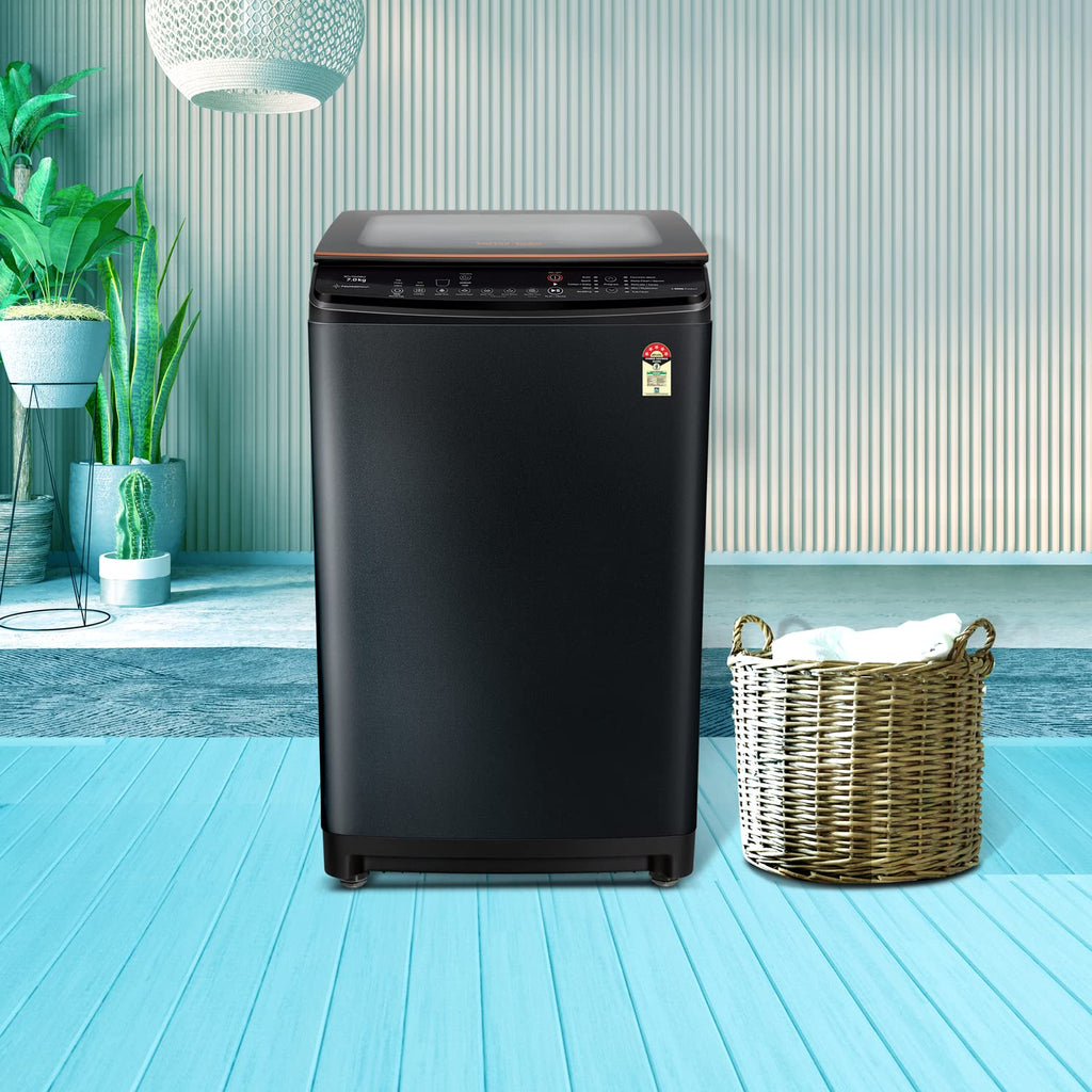 Voltas Beko WTL65VPBGX 6.5 Kg Top Load Washing Machine | Fully Automatic | Inverter Motor | 5 Star Energy Rated | Fountain Wash Technology | Soft Close Lid | Black