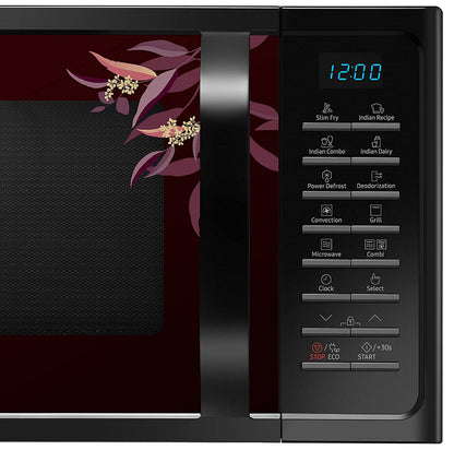 Samsung MC28H5025VR/TL 28 L Convection Microwave Oven with SlimFry ( Black Delight Red Pattern)