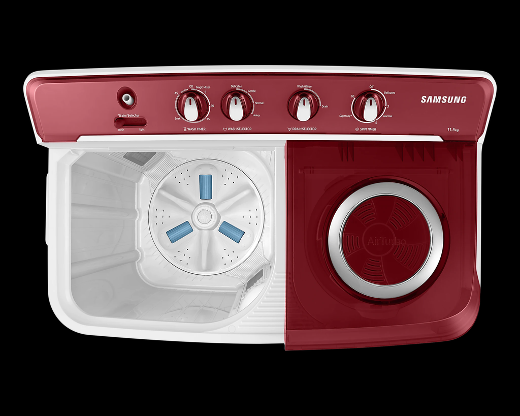 Samsung WT11A4600RR 11.5 Kg 5 Star Semi Automatic Top Load Washing Machine | Hexa Storm Pulsator | Magic Mixer | Air Turbo Drying | Rust-Proof Body | Red | Made in India