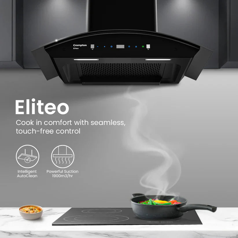 Crompton CHD-ELC60FLE-IND 60 cm Auto-Clean Chimney Eliteo Curv| 1900 m³/hr | Best Price Delhi NCR