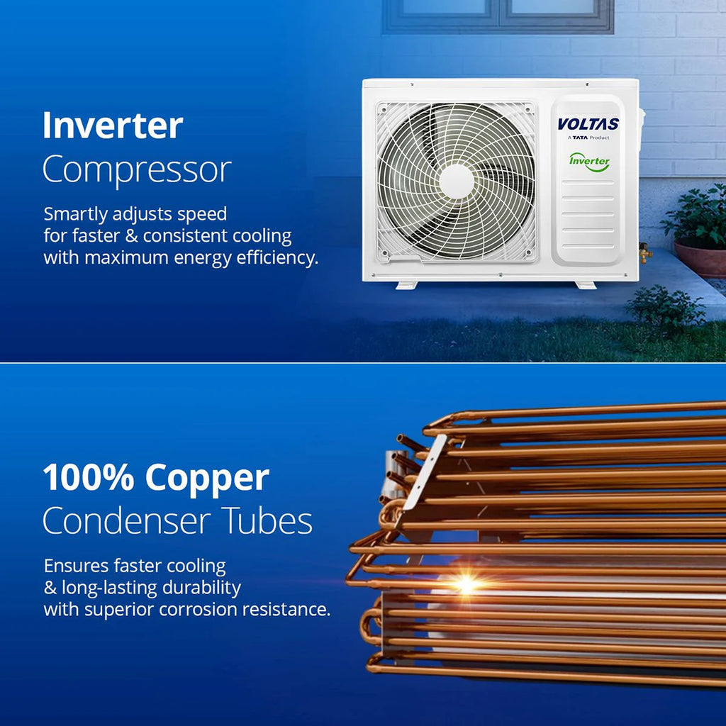 Voltas 183V Vertis Zen Deep Wine 1.5 Ton 3 Star Inverter Split AC – Ice-Wash Technology, Turbo Cooling, Copper Condenser, R32 Refrigerant