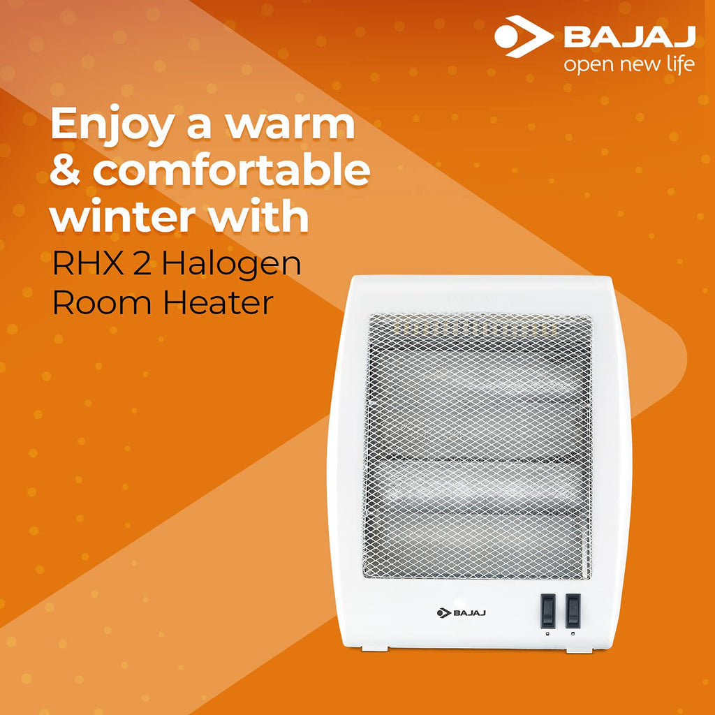 Bajaj RHX-2 800-Watt Room Heater with Dual Heat Settings, Tip-Over Protection & ISI Certification – White | Noiseless Convection Heating | 2-Year Warranty