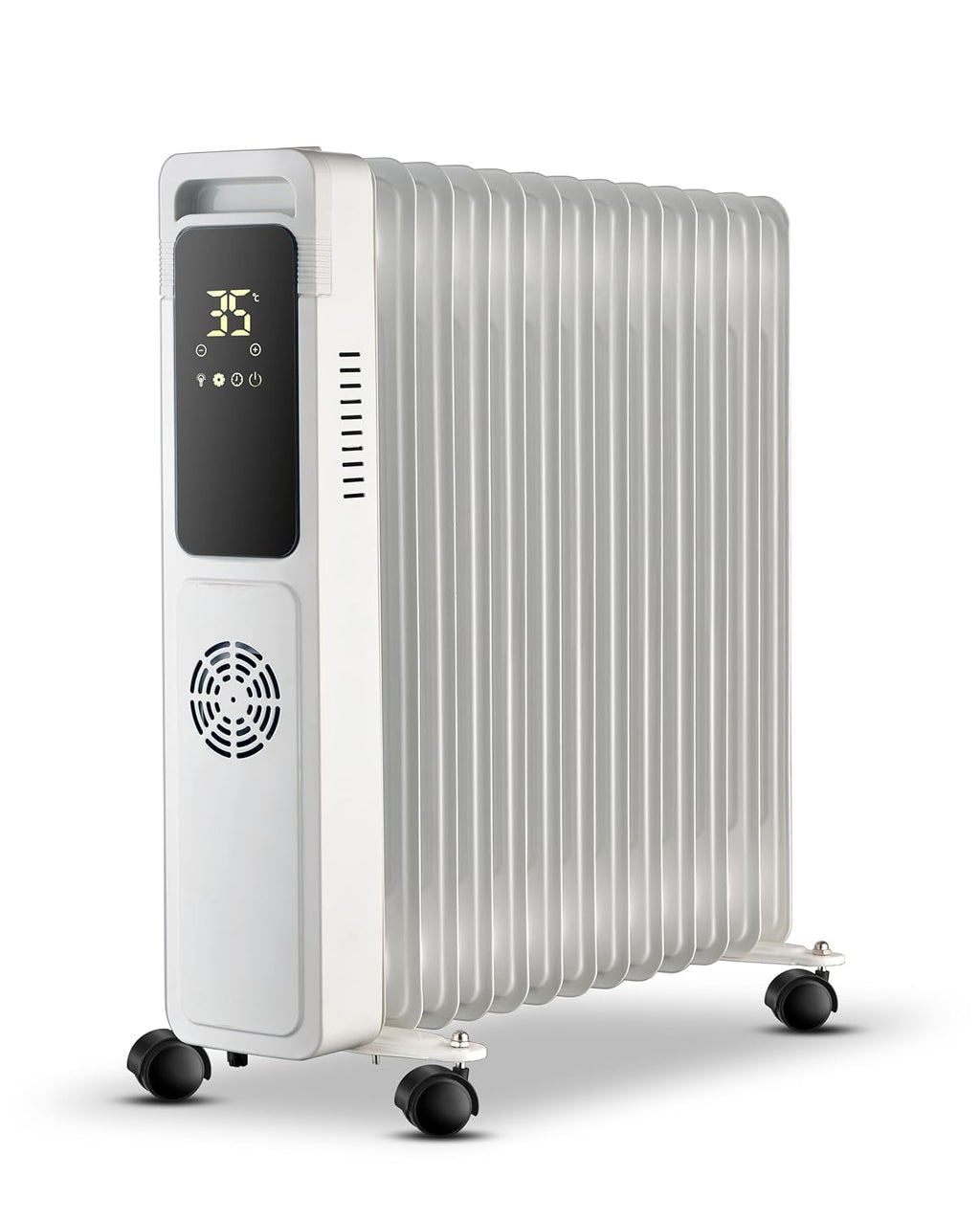 Russell Hobbs ROR13DF 2900W 13-Fin Oil Filled Radiator Room Heater | Smart Digital Heating, Wide Temp Range, 24H Timer, Intelligent Modes, Safety Protection | LED Touch, Foldable Wheels