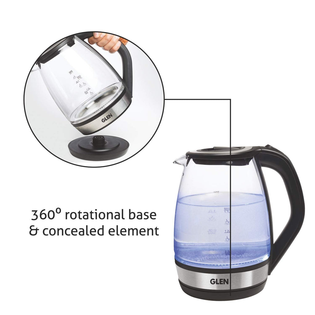 Glen Electric Glass Kettle 9012 | 1.8L Transparent Glass | 2000W Fast Boil | Blue LED Light | Suraj Electronics Delhi NCR