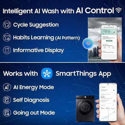 Samsung WD12FB7B34GBTL 12kg/7kg 5 Star AI EcoBubble Wi-Fi Inverter Fully Automatic Front Load Washer Dryer – Black | AI Control, Hygiene Steam, Air Wash